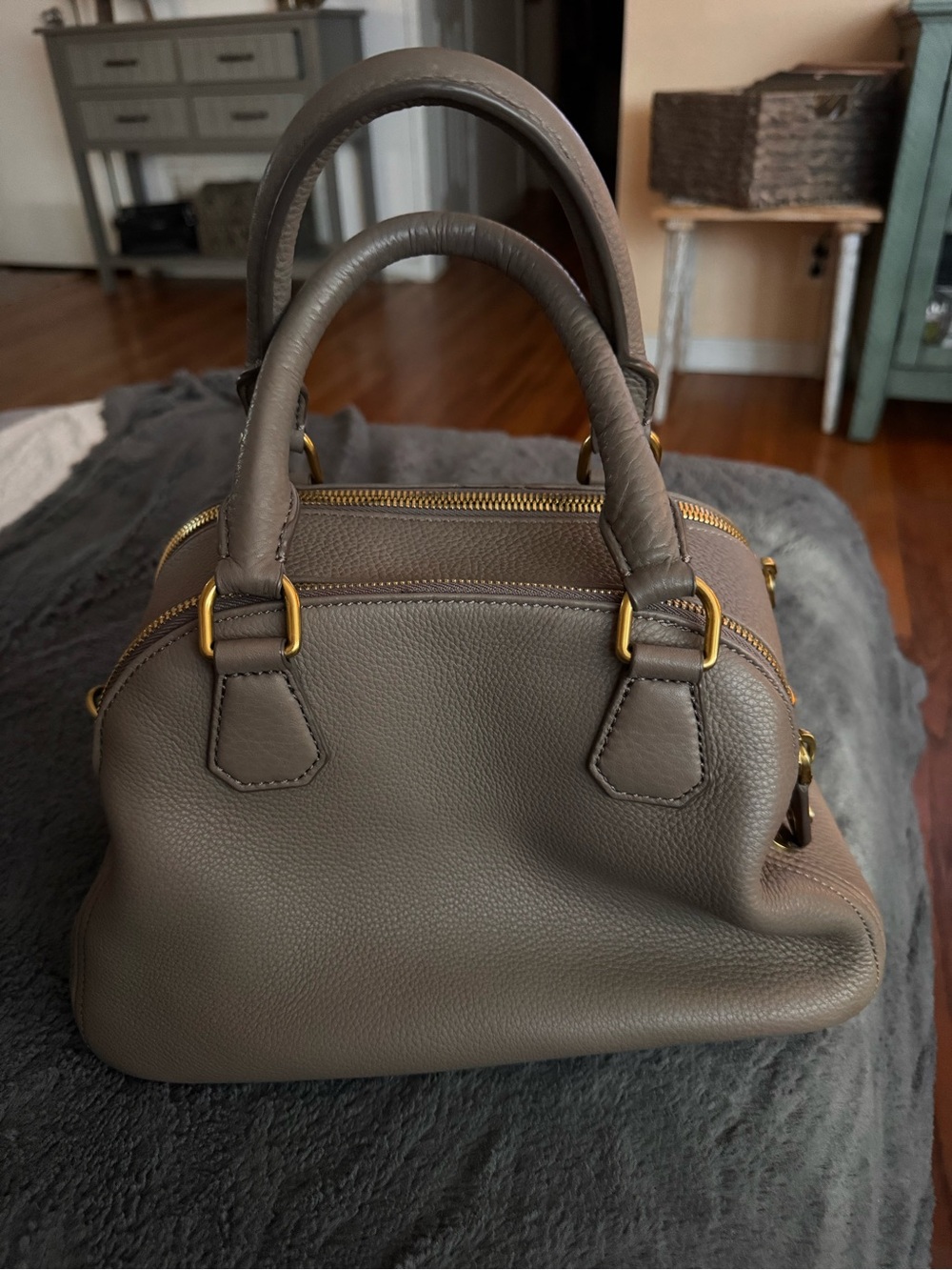 J Crew Classic Taupe Leather Dome Satchel Handbag